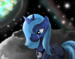 Size: 1900x1500 | Tagged: safe, artist:bronyontheway, princess luna, g4, banishment, crying, female, moon, s1 luna, solo, space