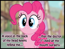 Size: 800x600 | Tagged: safe, pinkie pie, g4, female, malpractice, no mouth, silly, solo