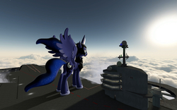 Size: 1680x1050 | Tagged: safe, artist:johnnyxluna, princess luna, alicorn, pony, g4, 3d, cloud, cloudy, female, giantess, gmod, macro, sky, solo, sun