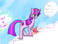 Size: 1600x1200 | Tagged: safe, artist:asclearascrystal, spike, twilight sparkle, pony, g4, solo, stairs