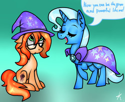 Size: 2200x1800 | Tagged: safe, artist:monnarcha, trixie, oc, pony, unicorn, g4, duo, female, mare, trixie's hat