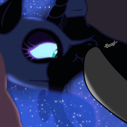 Size: 385x385 | Tagged: safe, artist:azurek, nightmare moon, g4, animated, boop, female, scrunchy face, vibrating