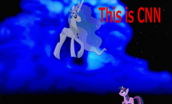 Size: 3077x1853 | Tagged: safe, princess celestia, twilight sparkle, alicorn, pony, unicorn, g4, cable news network, cloud, cnn, duo, female, image macro, kung pow, mare, meme, parody, reference, remember who you are, scene interpretation, the lion king, unicorn twilight