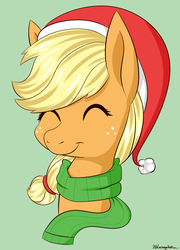 Size: 1563x2172 | Tagged: safe, artist:notenoughapples, applejack, g4, clothes, eyes closed, female, hat, santa hat, scarf, smiling, solo