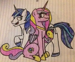 Size: 1152x944 | Tagged: safe, artist:pimpartist101, princess cadance, shining armor, g4, lined paper, traditional art