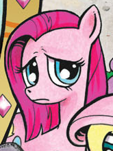 Size: 165x220 | Tagged: safe, idw, official comic, fluttershy, pinkie pie, g4, spoiler:comic, spoiler:comic19, cute, cuteamena, mirror universe, pinkamena diane pie, sad