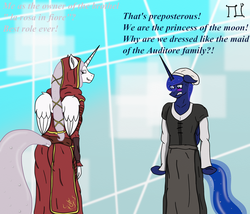 Size: 1750x1500 | Tagged: safe, artist:lucandreus, princess celestia, princess luna, anthro, princess molestia, g4, assassin's creed, crossover