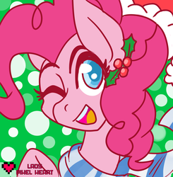 Size: 1280x1305 | Tagged: safe, artist:ladypixelheart, part of a set, pinkie pie, g4, christmas, clothes, female, hat, holly, icon, santa hat, scarf, solo