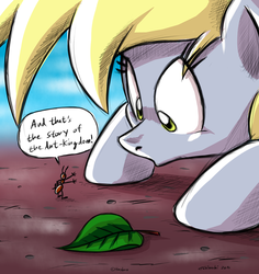 Size: 895x950 | Tagged: safe, artist:tobibrocki, derpy hooves, ant, pegasus, pony, g4, and that's how equestria was made, dirt, female, leaf, mare, story