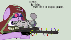 Size: 1920x1080 | Tagged: safe, twilight sparkle, pony, unicorn, g4, angry, animated, crossover, female, gif, gun, hooves, horn, lying down, mare, optical sight, rifle, sniper, sniper (tf2), sniper rifle, solo, team fortress 2, text, weapon