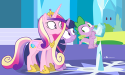 Size: 1000x600 | Tagged: safe, artist:dm29, princess cadance, spike, twilight sparkle, alicorn, pony, g4, ask, crystal heart, episodes from the crystal empire, female, mare, nom, tasty empire, trio, tumblr, twilight sparkle (alicorn)