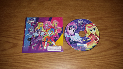 Size: 4128x2322 | Tagged: safe, applejack, fluttershy, pinkie pie, rainbow dash, rarity, sunset shimmer, twilight sparkle, equestria girls, g4, my little pony equestria girls: rainbow rocks, cd, promo, soundtrack, twilight sparkle (alicorn), walmart