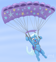 Size: 2000x2200 | Tagged: safe, artist:phallen1, trixie, pony, unicorn, g4, crying, falling, female, high res, mare, newbie artist training grounds, parachute, skydiving, solo, sweat