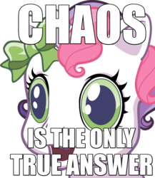 Size: 833x959 | Tagged: safe, sweetie belle (g3), pony, unicorn, g3, g3.5, newborn cuties, chaos, female, g3 hate, g3.75, heresy, image macro, meme, solo, warhammer (game), warhammer 40k