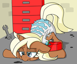 Size: 2400x2000 | Tagged: safe, artist:skitter, silver spanner, pony, g4, diaper, frilly diaper, high res, non-baby in diaper, poofy diaper, solo, toolbox, wrench