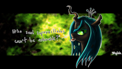 Size: 1920x1080 | Tagged: safe, artist:shydale, queen chrysalis, changeling, changeling queen, g4, bedroom eyes, bust, cute, cutealis, dialogue, fangs, female, heart, looking at you, mouth hold, nom, smiling, solo, talking to viewer, wallpaper