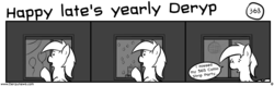 Size: 1280x404 | Tagged: safe, artist:tetrapony, derpy hooves, pegasus, pony, comic:the daily derp, g4, comic, female, mare, monochrome