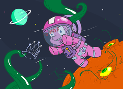 Size: 625x453 | Tagged: safe, artist:yipsy, diamond tiara, g4, angry, astronaut, space, spacesuit, tentacles, this will end in tears, this will end in tears and/or death and/or covered in tree sap, tiara