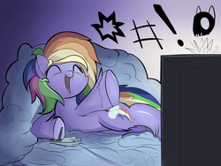 Size: 4000x3000 | Tagged: safe, artist:wadusher0, rainbow dash, g4, cute, dashabetes, female, gaming, solo, television, underhoof