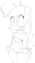 Size: 1019x1800 | Tagged: safe, artist:purple-yoshi-draws, rainbow dash, pegasus, pony, semi-anthro, g4, arm hooves, bipedal, clothes, female, keyhole turtleneck, mare, monochrome, open-chest sweater, shirt, shocked, sketch, solo, surprised, sweater, turtleneck, wide eyes