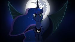 Size: 1920x1080 | Tagged: dead source, safe, artist:fuge269, princess luna, alicorn, pony, g4, emblem, female, looking at you, mare, mare in the moon, moon, new lunar republic, solo, vector, wallpaper