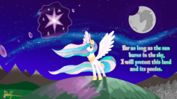 Size: 3200x1800 | Tagged: safe, artist:feather, princess celestia, g4, female, mare in the moon, moon, night, solo, stars