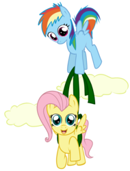 Size: 2400x3160 | Tagged: safe, artist:embertwist, fluttershy, rainbow dash, g4, cloud, filly, flying, high res, simple background, transparent background, younger