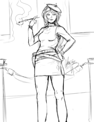 Size: 772x1000 | Tagged: safe, artist:aphexangel, rarity, human, g4, beret, cigarette, cigarette holder, clothes, female, french, french underground, holster, humanized, monochrome, resistance, sketch, skirt, smoking, solo, sweater, turtleneck, world war ii