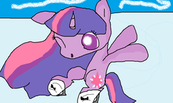 Size: 916x545 | Tagged: safe, twilight sparkle, pony, unicorn, g4, cute, filly, ice skates, one eye closed, skates, solo