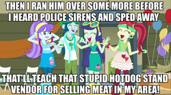 Size: 981x550 | Tagged: safe, edit, edited screencap, screencap, aqua blossom, blueberry cake, captain planet, rose heart, equestria girls, g4, my little pony equestria girls, aqua blossom's stealth third arm, background human, dark comedy, eco kid insults, image macro, meme, time to come together