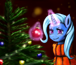 Size: 2200x1900 | Tagged: safe, artist:benjik, trixie, pony, unicorn, g4, christmas, christmas tree, clothes, female, mare, solo, sweater, tree