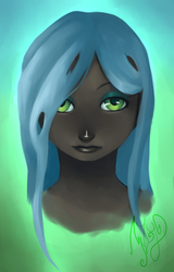 Size: 1873x2920 | Tagged: safe, artist:mezy-peach, queen chrysalis, human, g4, female, humanized, pony coloring, portrait, solo
