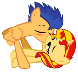 Size: 4533x4172 | Tagged: safe, artist:mrbrandonmac, flash sentry, sunset shimmer, pony, unicorn, g4, absurd resolution, cute, duo, female, kiss on the lips, kissing, male, ship:flashimmer, shipping, simple background, straight, transparent background, vector