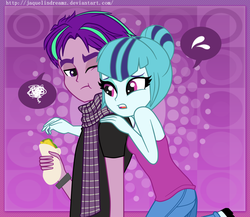 Size: 1104x960 | Tagged: dead source, source needed, safe, artist:jaquelindreamz, aria blaze, sonata dusk, equestria girls, g4, alternate hairstyle, duo, equestria guys, food, hair bun, male, ouvertis grandioso, rule 63, sleeveless, speech bubble, taco