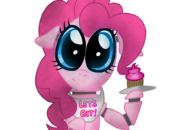 Size: 2048x1536 | Tagged: safe, artist:birdivizer, pinkie pie, pony, robot, robot pony, five nights at aj's, g4, animatronic, big eyes, cake, cupcake, cute, female, pinkica pie, solo