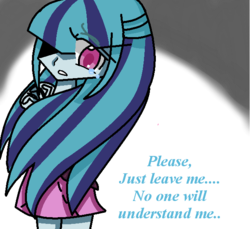 Size: 632x580 | Tagged: safe, artist:snowfrill, sonata dusk, equestria girls, g4, alternate hairstyle, loose hair, sad, solo, woobie