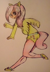 Size: 817x1175 | Tagged: safe, artist:pupperson9, fluttershy, human, g4, cosplay, female, humanized, solo, traditional art