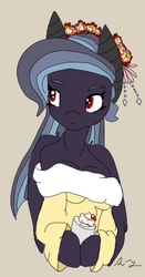 Size: 251x479 | Tagged: safe, artist:boredtabletfilly, oc, oc only, oc:blueberry royale, pegasus, anthro, arm hooves, cherry, clothes, female, floral head wreath, flower, food, mug, shoulderless, solo, sweater, whipped cream
