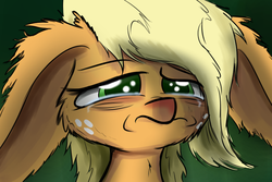 Size: 900x600 | Tagged: safe, artist:heir-of-rick, applejack, daily apple pony, g4, crying, female, impossibly large ears, solo