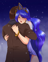 Size: 2500x3200 | Tagged: safe, artist:doctorzexxck, princess luna, human, g4, crossover, crossover shipping, crying, high res, hug, humanized, male, peter parker, spider-man, spiderluna, spiders and magic: rise of spider-mane