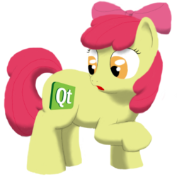 Size: 350x350 | Tagged: safe, artist:quint-t-w, apple bloom, earth pony, pony, g4, alternate cutie mark, cutie mark, female, filly, foal, pun, qt, qt mark, qt mark crusaders, simple background, solo, transparent background, visual pun