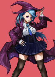 Size: 587x816 | Tagged: safe, artist:kai(ry, trixie, human, g4, clothes, coat, female, hat, humanized, necktie, socks, solo, thigh highs, witch hat, zettai ryouiki