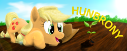 Size: 1000x400 | Tagged: safe, artist:the1xeno1, applejack, earth pony, pony, g4, female, hatless, missing accessory, sapling, solo, spring