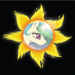 Size: 1000x1000 | Tagged: safe, artist:fox-moonglow, princess celestia, pony, g4, catasterism, female, fire, solo, sun