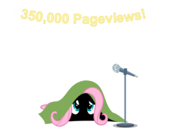 Size: 2967x2233 | Tagged: safe, artist:zacatron94, fluttershy, g4, banner, blanket, cute, deviantart, female, hiding, high res, looking at you, microphone, scared, simple background, solo, transparent background, vector