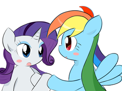 Size: 1533x1147 | Tagged: safe, artist:timorikawa, rainbow dash, rarity, g4, female, lesbian, pixiv, ship:raridash, shipping