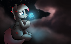 Size: 1024x633 | Tagged: safe, oc, oc only, oc:brimstone, cloud, cloudy, night, sad, solo