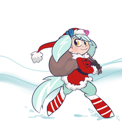 Size: 750x750 | Tagged: safe, artist:mt, oc, oc only, oc:hope, satyr, bag, clothes, offspring, parent:lyra heartstrings, santa costume, socks, solo, striped socks