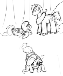 Size: 1044x1240 | Tagged: safe, artist:marindashy, big macintosh, fluttershy, earth pony, pony, g4, alternate hairstyle, male, monochrome, ship:fluttermac, shipping, shy, sideburns, sketch, stallion, straight