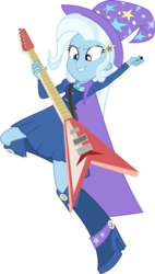 Size: 4873x8565 | Tagged: safe, artist:bluethunder66, trixie, equestria girls, g4, my little pony equestria girls: rainbow rocks, absurd resolution, clothes, electric guitar, female, guitar, guitar pick, musical instrument, playing, simple background, solo, transparent background, trixie's cape, trixie's hat, vector